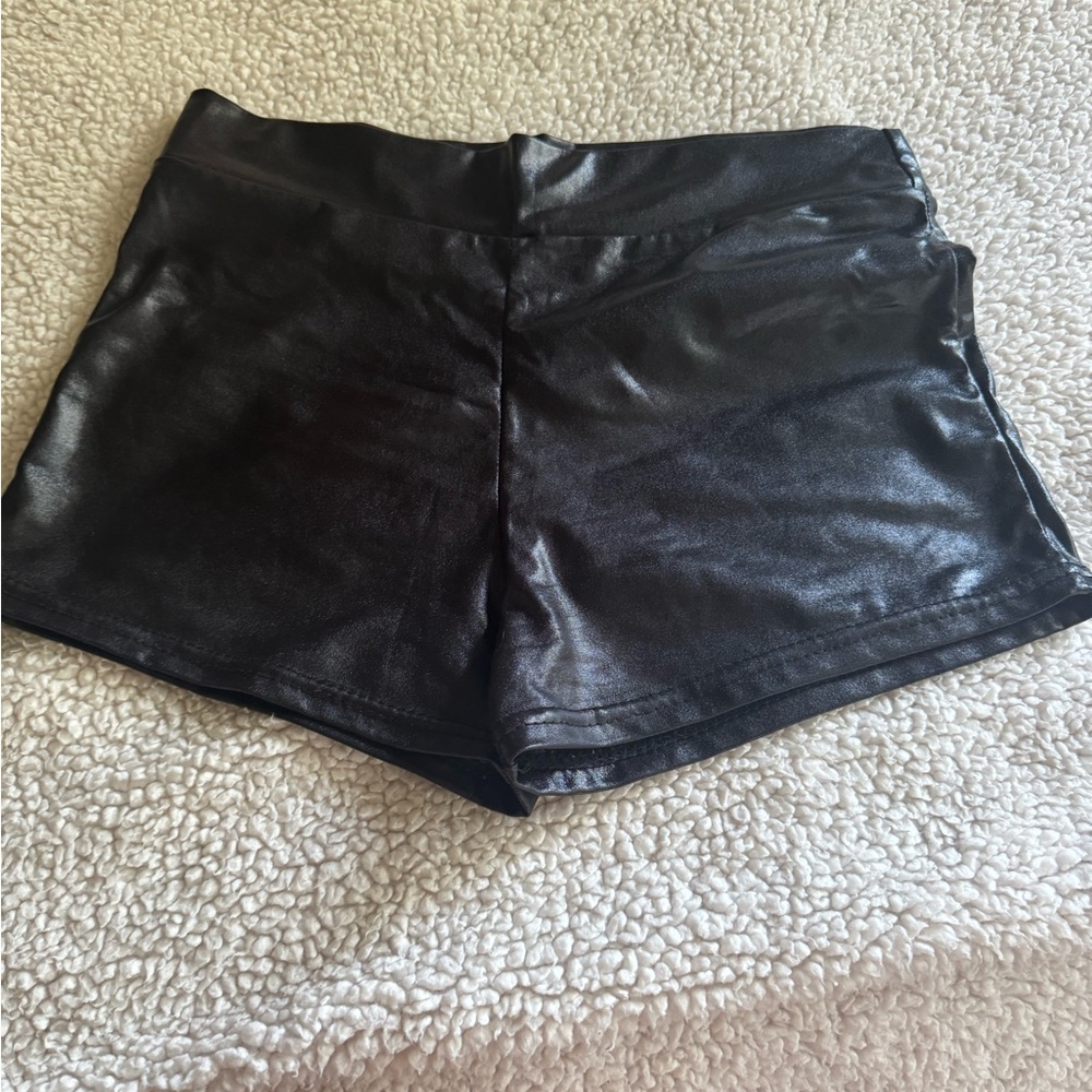 Sleek Faux Leather Black High Waist Women's Shorts